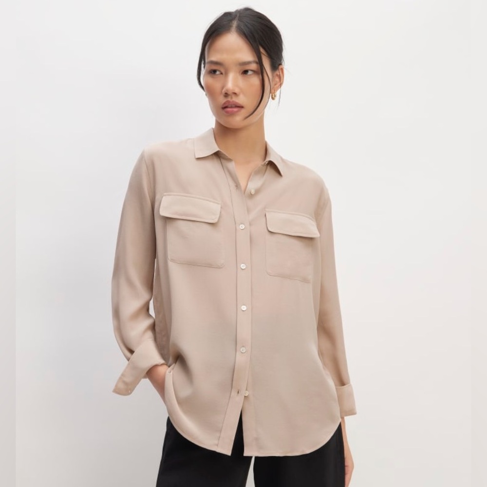 Everlane The Utility Shirt in Washable Silk ‘Burnt Sugar’ Brown Size 0 $150 - Picture 1 of 15
